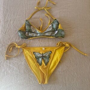 Juliet Johnstone Yellow Butterfly Print Bikini Set